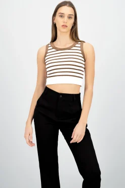 Shasa Sleeveless Striped Crop Top