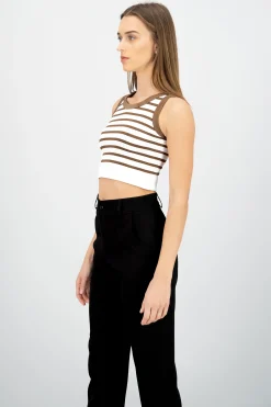 Shasa Sleeveless Striped Crop Top