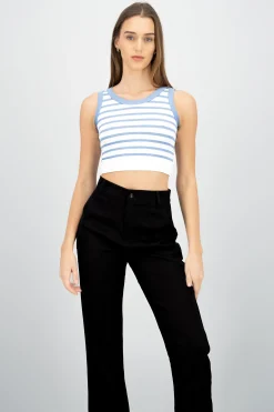 Shasa Sleeveless Striped Crop Top