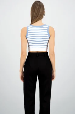 Shasa Sleeveless Striped Crop Top