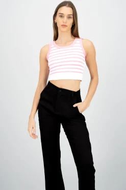Shasa Sleeveless Striped Crop Top