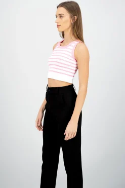 Shasa Sleeveless Striped Crop Top