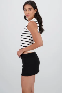 Shasa Sleeveless Striped Polo Neck Top