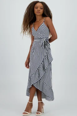 Shasa Sleeveless Striped Ruffled Hem Midi Dress