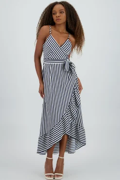 Shasa Sleeveless Striped Ruffled Hem Midi Dress