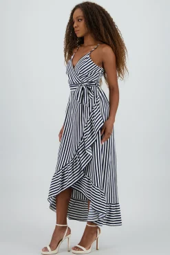 Shasa Sleeveless Striped Ruffled Hem Midi Dress