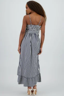 Shasa Sleeveless Striped Ruffled Hem Midi Dress