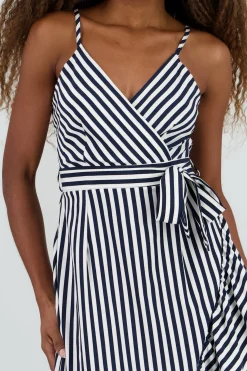 Shasa Sleeveless Striped Ruffled Hem Midi Dress