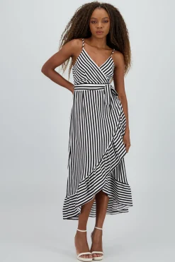 Shasa Sleeveless Striped Ruffled Hem Midi Dress