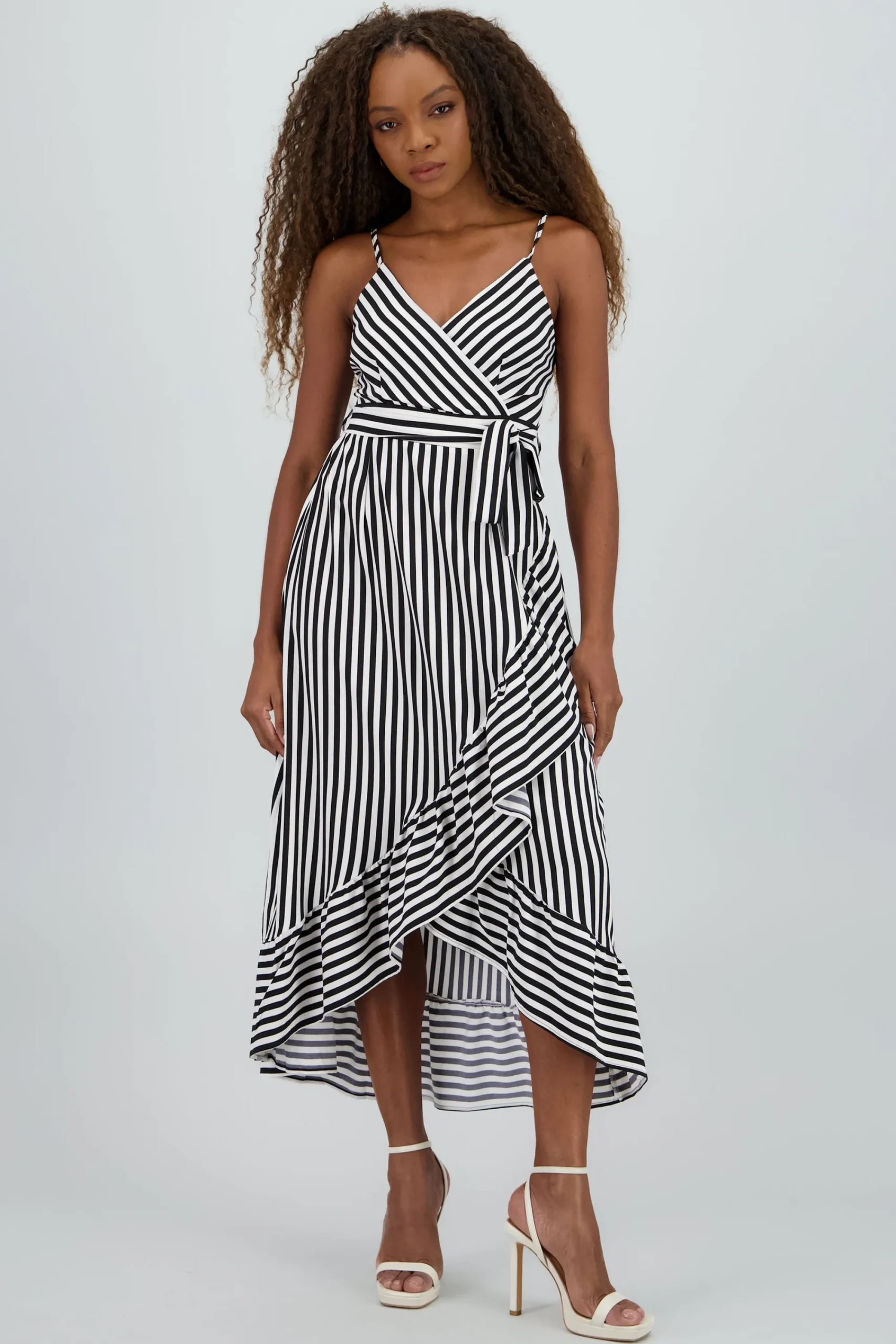 Shasa Sleeveless Striped Ruffled Hem Midi Dress