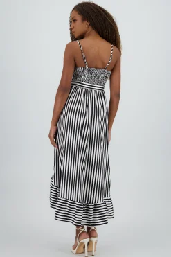 Shasa Sleeveless Striped Ruffled Hem Midi Dress