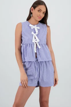Shasa Sleeveless Striped Top with Bow Detail