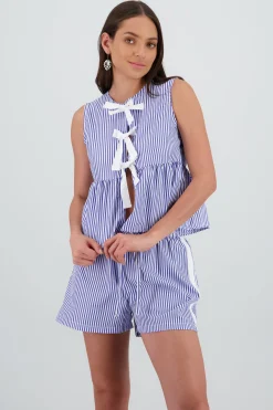 Shasa Sleeveless Striped Top with Bow Detail
