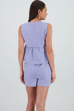 Shasa Sleeveless Striped Top with Bow Detail
