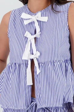 Shasa Sleeveless Striped Top with Bow Detail