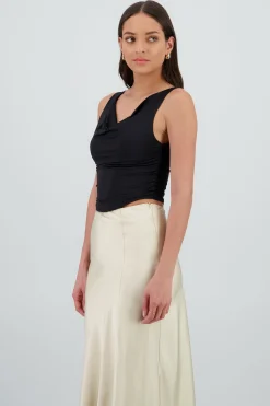 Shasa Sleeveless Top with Draped Neckline