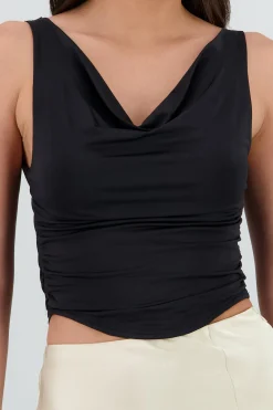 Shasa Sleeveless Top with Draped Neckline