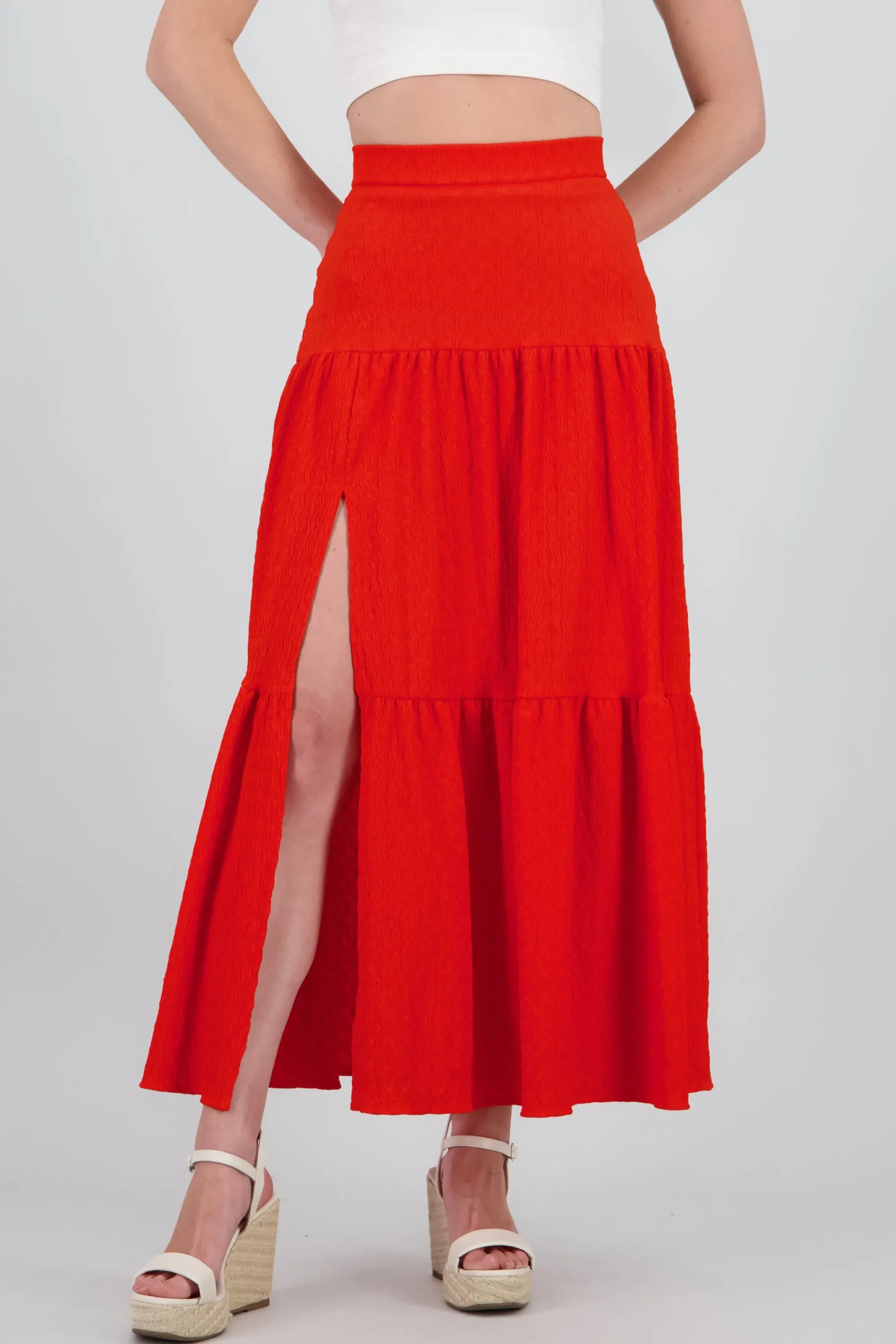 Shasa Slit and Ruffle Maxi Skirt