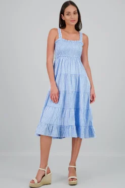 Shasa Smocked Gingham Print Maxi Dress