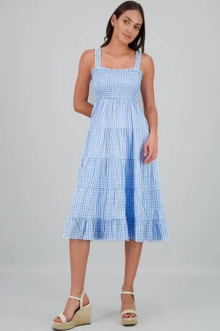 Shasa Smocked Gingham Print Maxi Dress