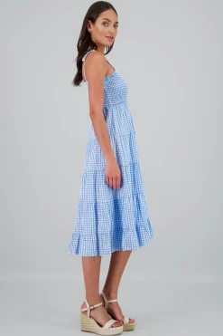 Shasa Smocked Gingham Print Maxi Dress