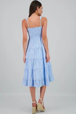 Shasa Smocked Gingham Print Maxi Dress