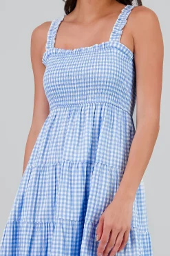 Shasa Smocked Gingham Print Maxi Dress