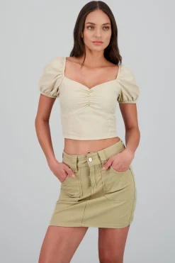 Shasa Smocked Puff Sleeve Crop Top