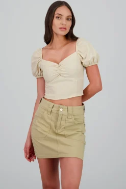 Shasa Smocked Puff Sleeve Crop Top