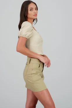 Shasa Smocked Puff Sleeve Crop Top