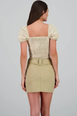 Shasa Smocked Puff Sleeve Crop Top