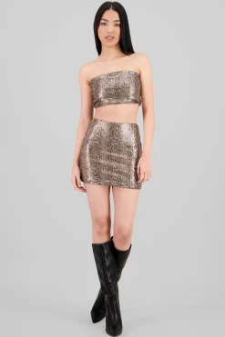 Shasa Snake Print Sequin Mini Skirt
