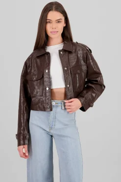 Shasa Snake Textured Leather Jacket