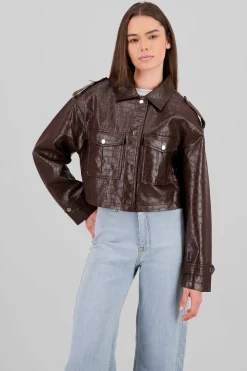 Shasa Snake Textured Leather Jacket