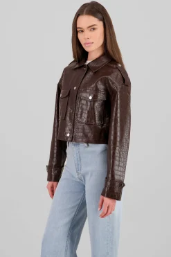 Shasa Snake Textured Leather Jacket
