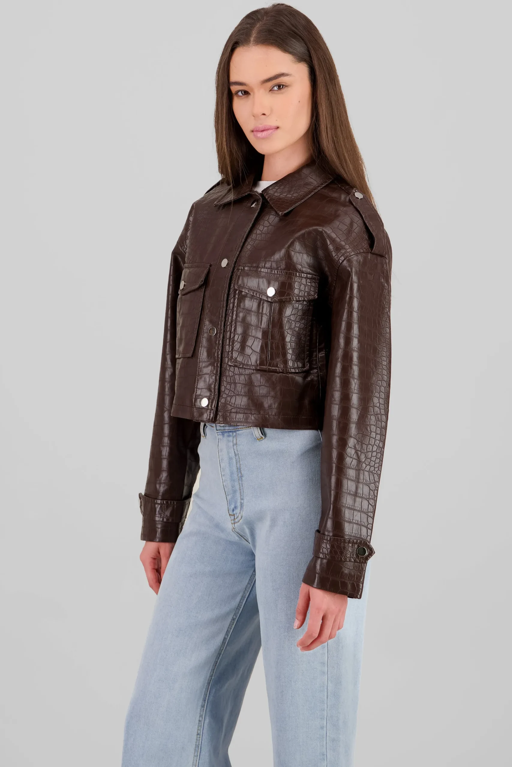 Shasa Snake Textured Leather Jacket