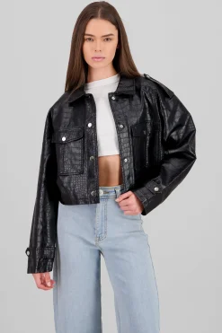 Shasa Snake Textured Leather Jacket