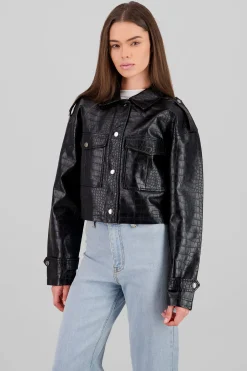 Shasa Snake Textured Leather Jacket