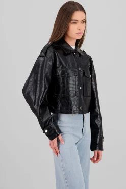 Shasa Snake Textured Leather Jacket