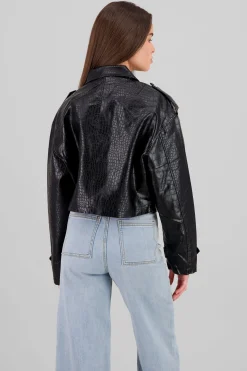 Shasa Snake Textured Leather Jacket