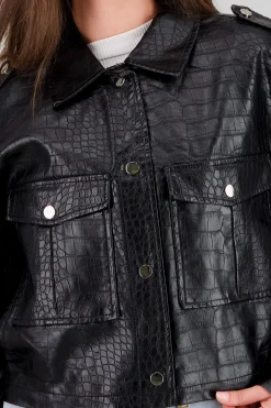 Shasa Snake Textured Leather Jacket