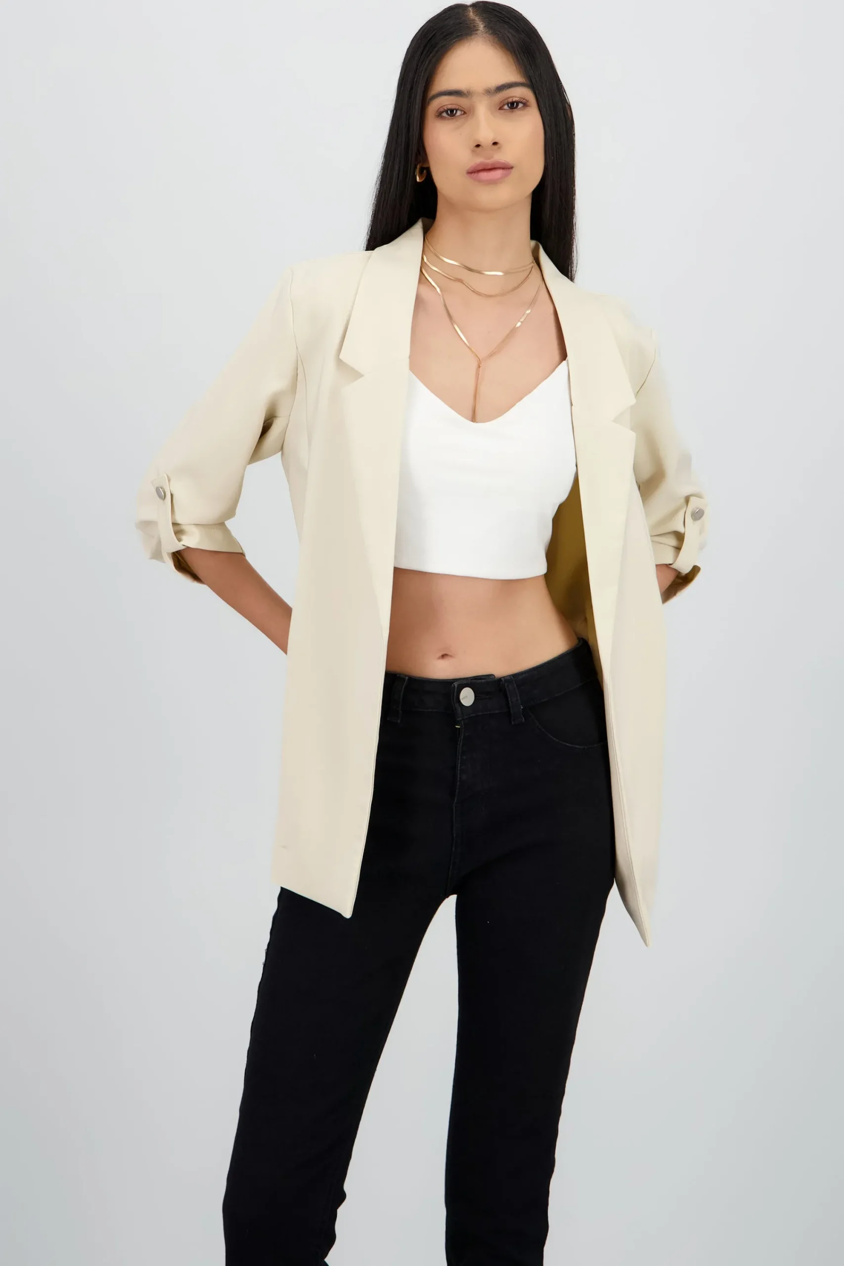 Shasa Solid blazer with adjustable sleeves