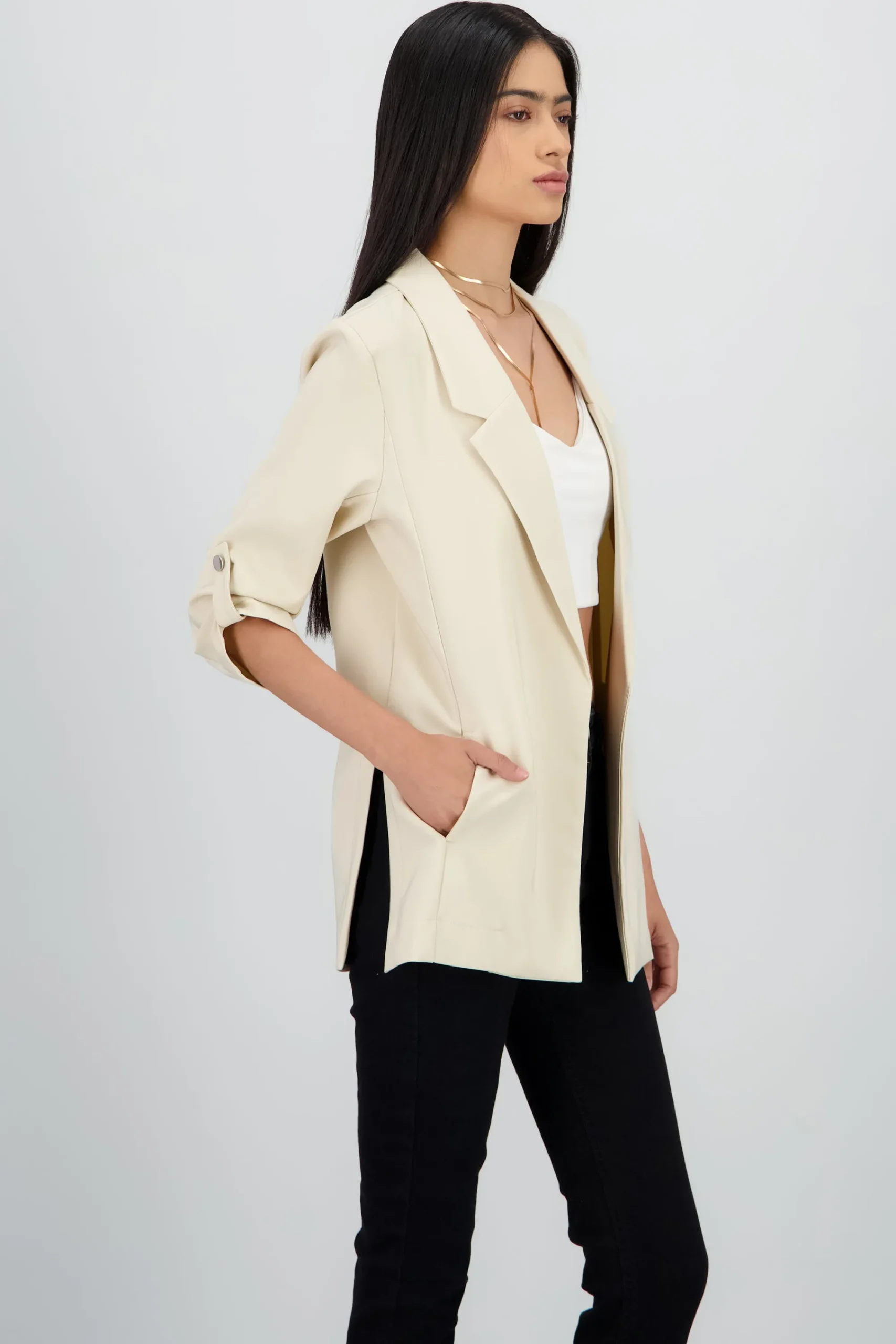 Shasa Solid blazer with adjustable sleeves