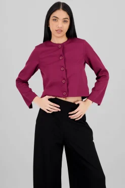 Shasa Solid Blazer with Buttons