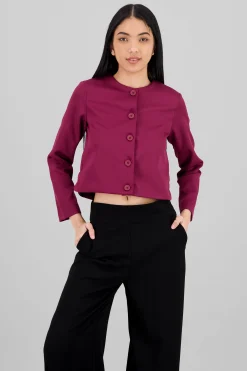 Shasa Solid Blazer with Buttons