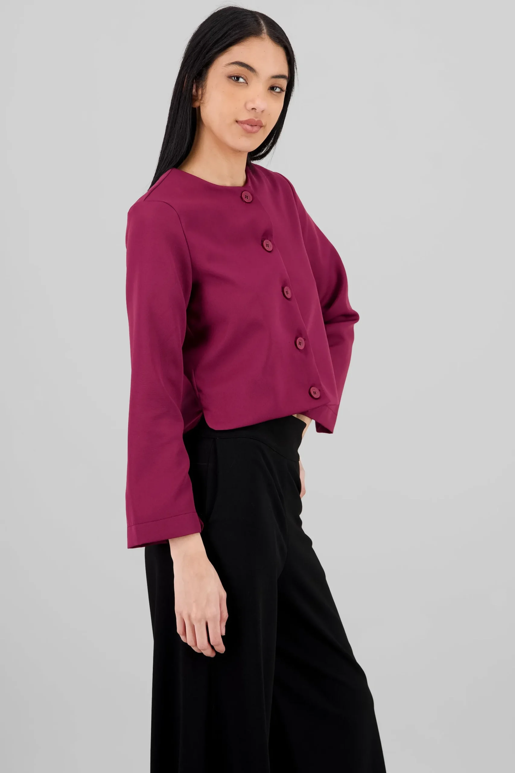 Shasa Solid Blazer with Buttons
