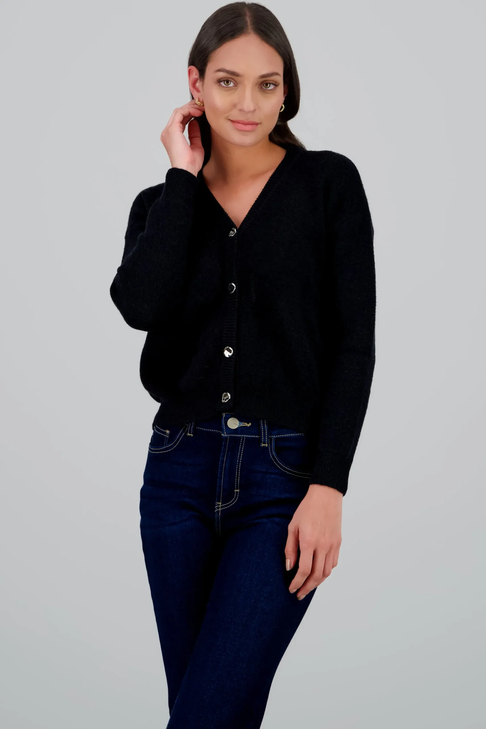 Shasa Solid Button Cardigan