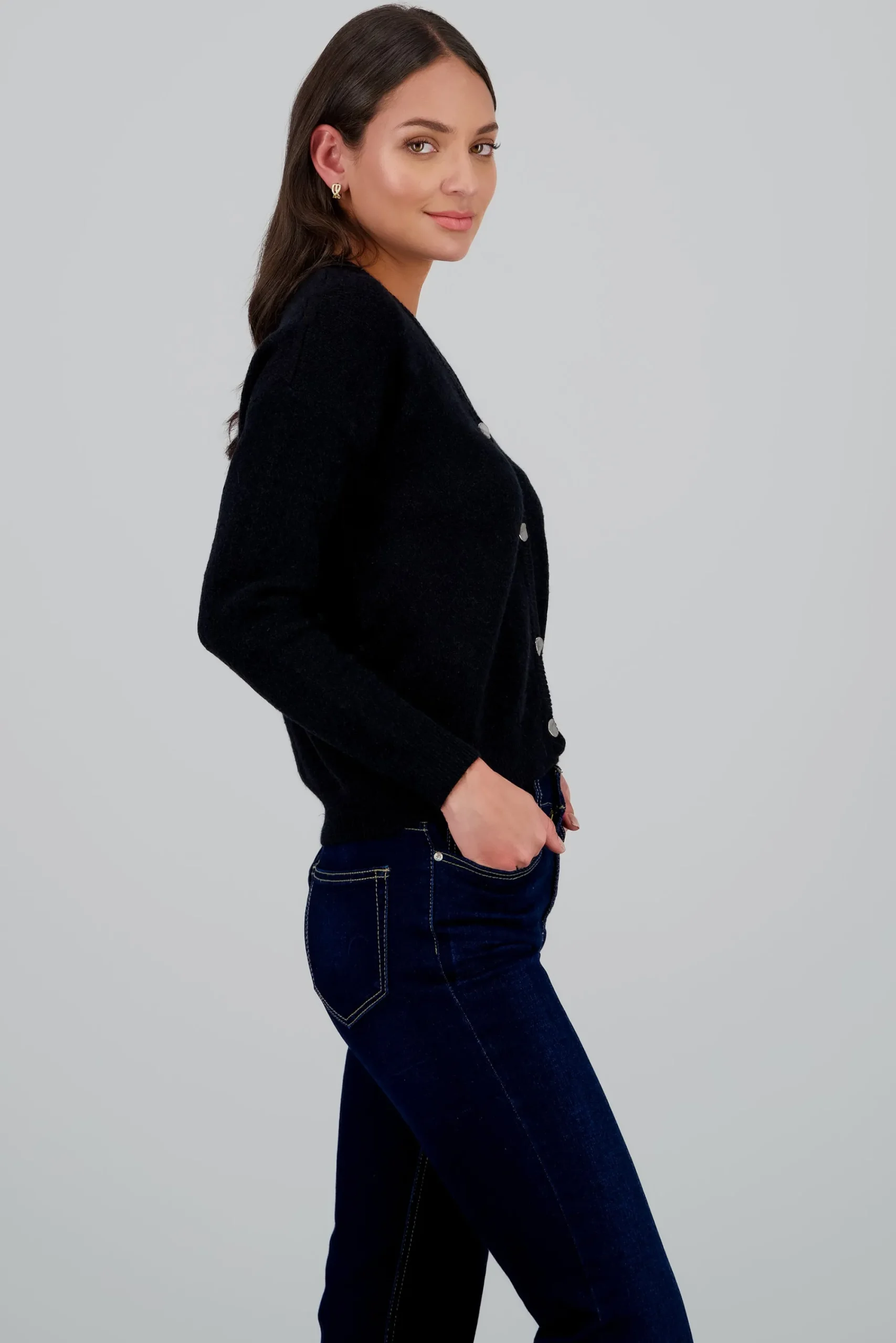 Shasa Solid Button Cardigan
