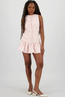 Shasa Solid Buttoned Skater Dress