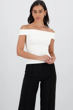 Shasa Solid Cascading Off Shoulder Top